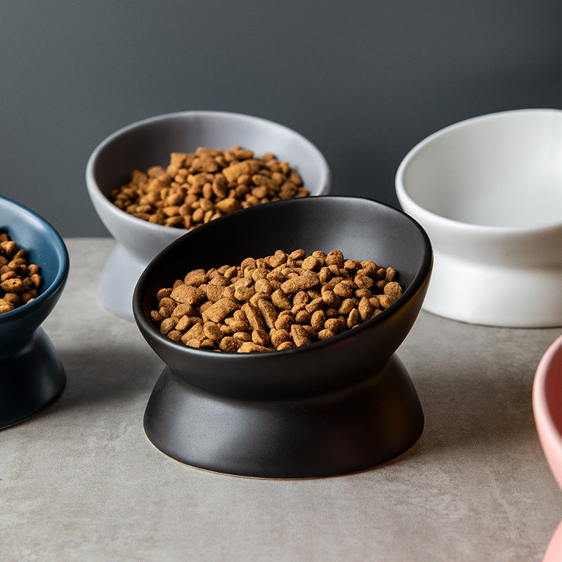 Slanted-mouthed high-legged pet food bowl