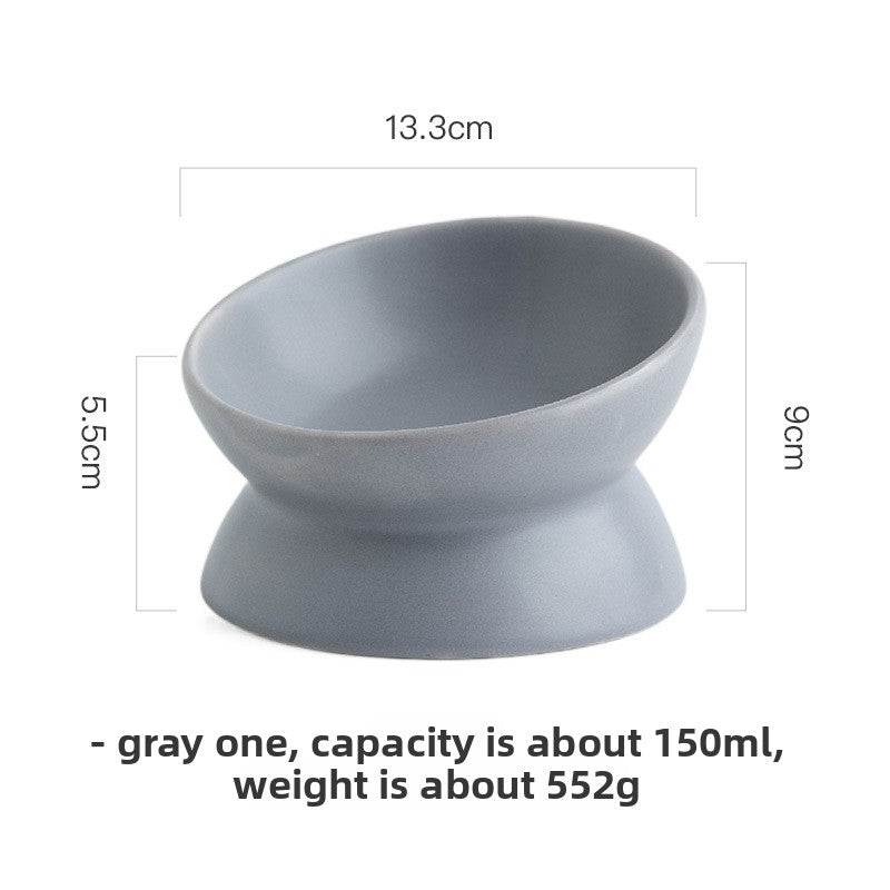 Slanted-mouthed high-legged pet food bowl