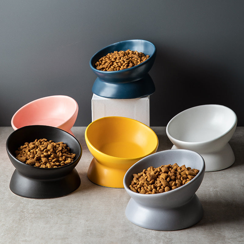 Slanted-mouthed high-legged pet food bowl